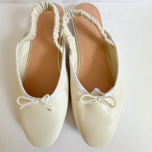 J.Crew Zoe Ballet Scrunchy Slingback Flats Ivory Leather Size 10.5 - Picture 2 of 12